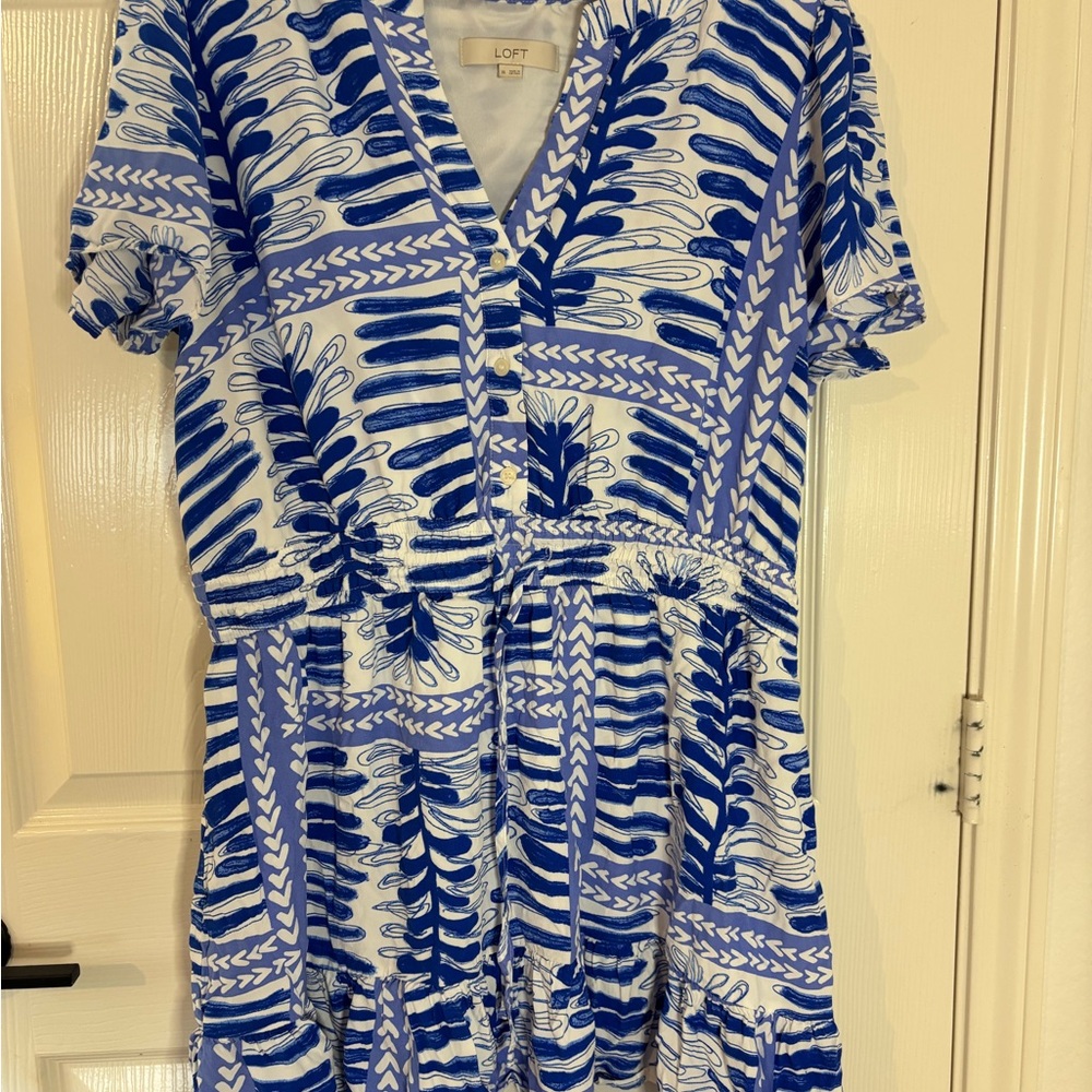 LOFT Blue Flutter Sleeve V-Neck Sundress